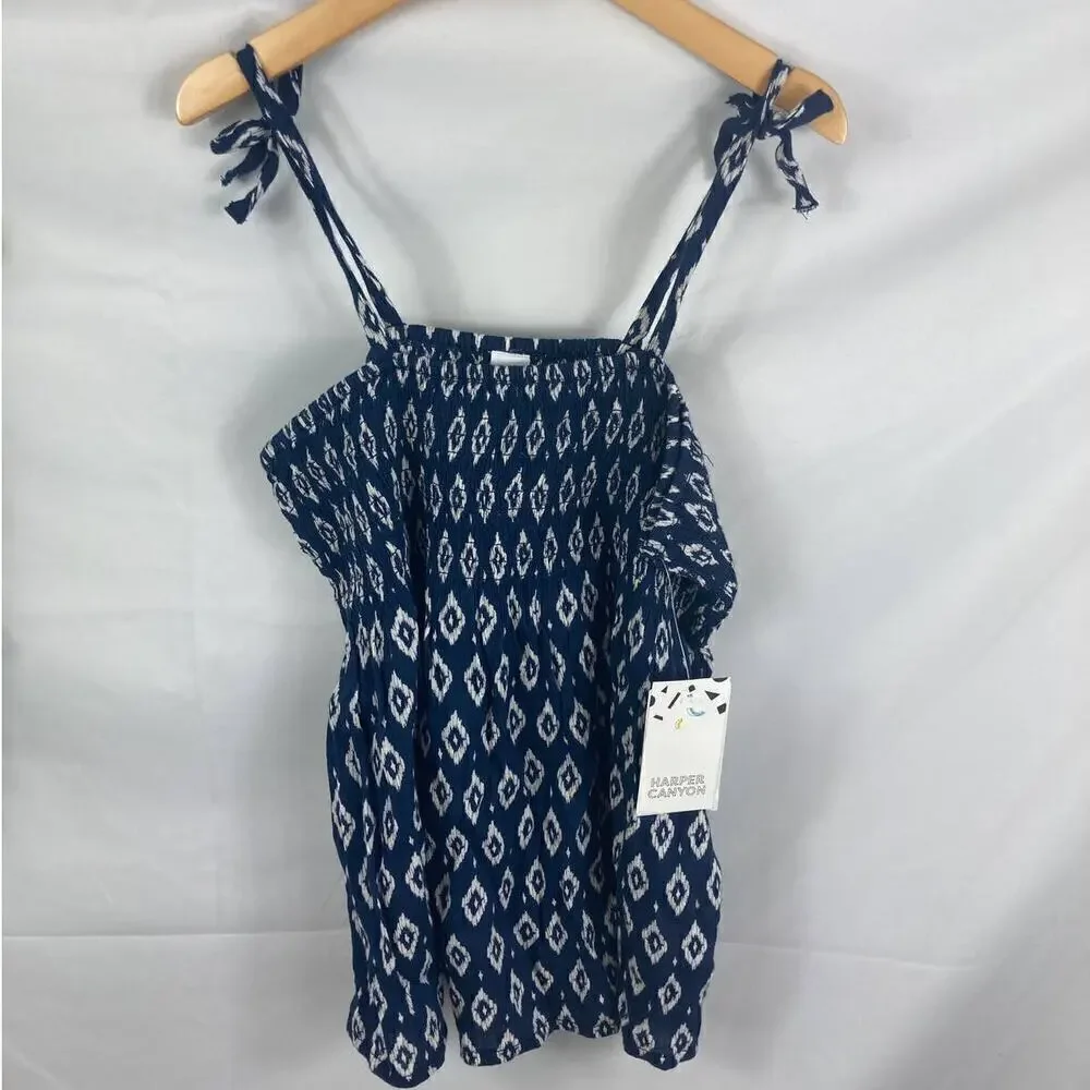 NWT Harper Canyon Smocked patterned tie sleeve top XL